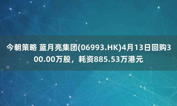 今朝策略 蓝月亮集团(06993.HK)4月13日回购300.00万股，耗资885.53万港元